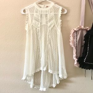 NWOT Free People white mesh lace sheer sleeveless blouse